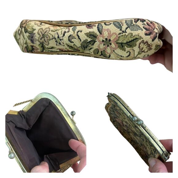 Vintage Tapestry Purse Metal Frame Chain Handle Romantic Scene Handbag - - Picture 4 of 4